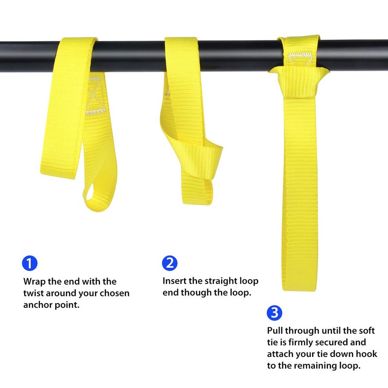 JCHL Soft Loop Tie Down Straps 1800Lbs Load Capacity, Tie Down Loops for Securing ATV UTV Motorcycles Scooters Dirt Bikes Lawn Garden Equipment Yellow (8 Pack) - Image 2